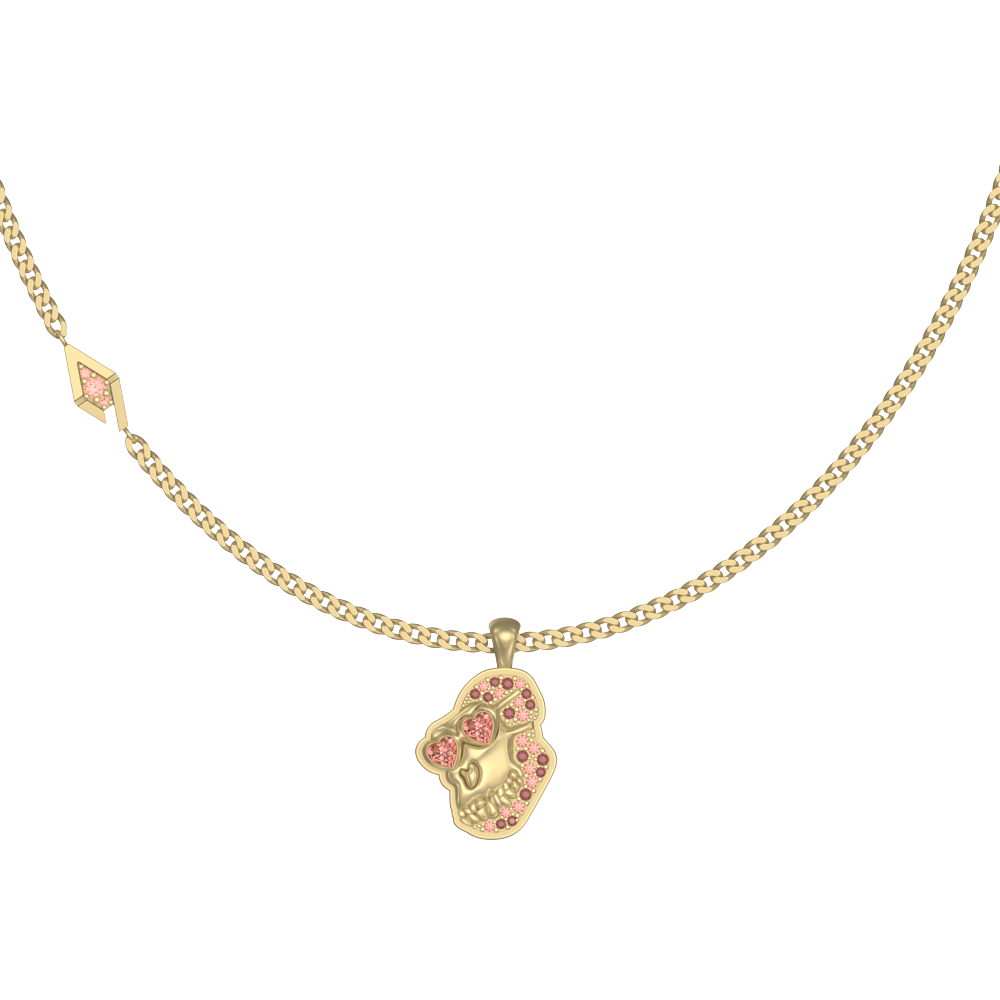APES IN LOVE NECKLACE ICONIC PINK SAPPHIRE PAVE